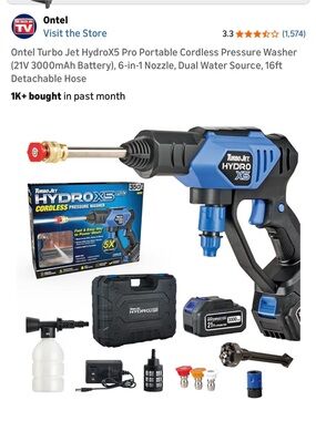 Ontel Turbo Jet HydroX5 Cordless Pressure Washer - Blue & Black New in Box